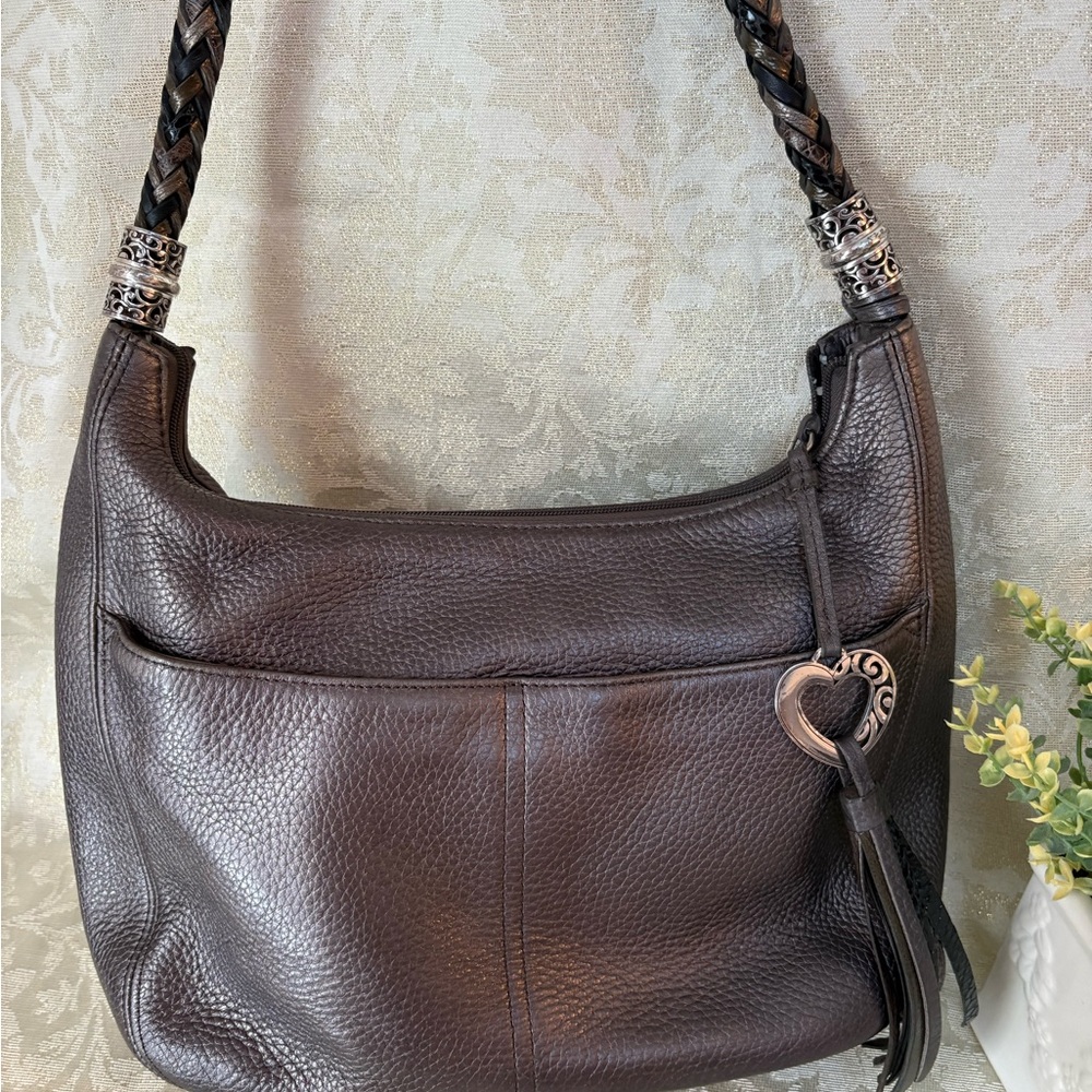Brighton Barbados Pewter Pebbled Leather Hobo Bag with Heart Charms - Picture 2 of 16